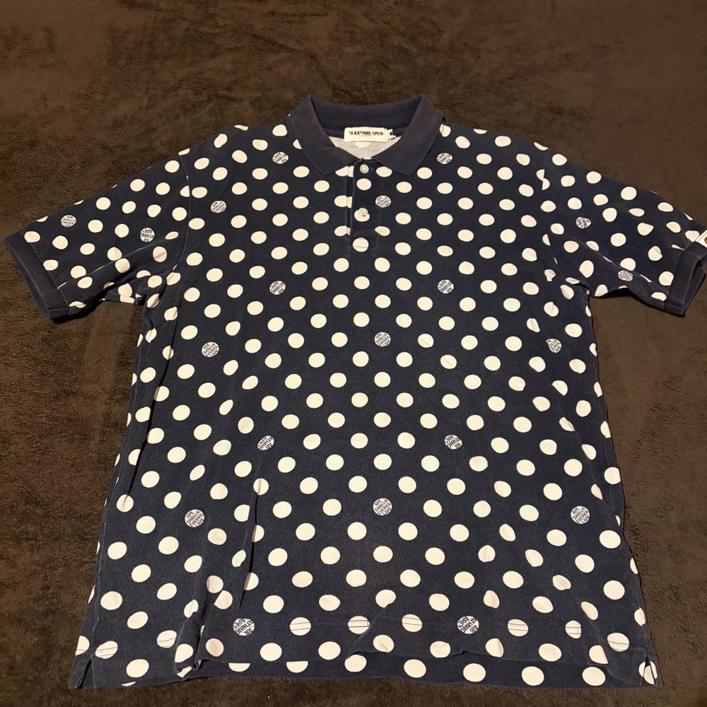 Vintage A Bathing Ape Navy Polka Dot Golf Polo